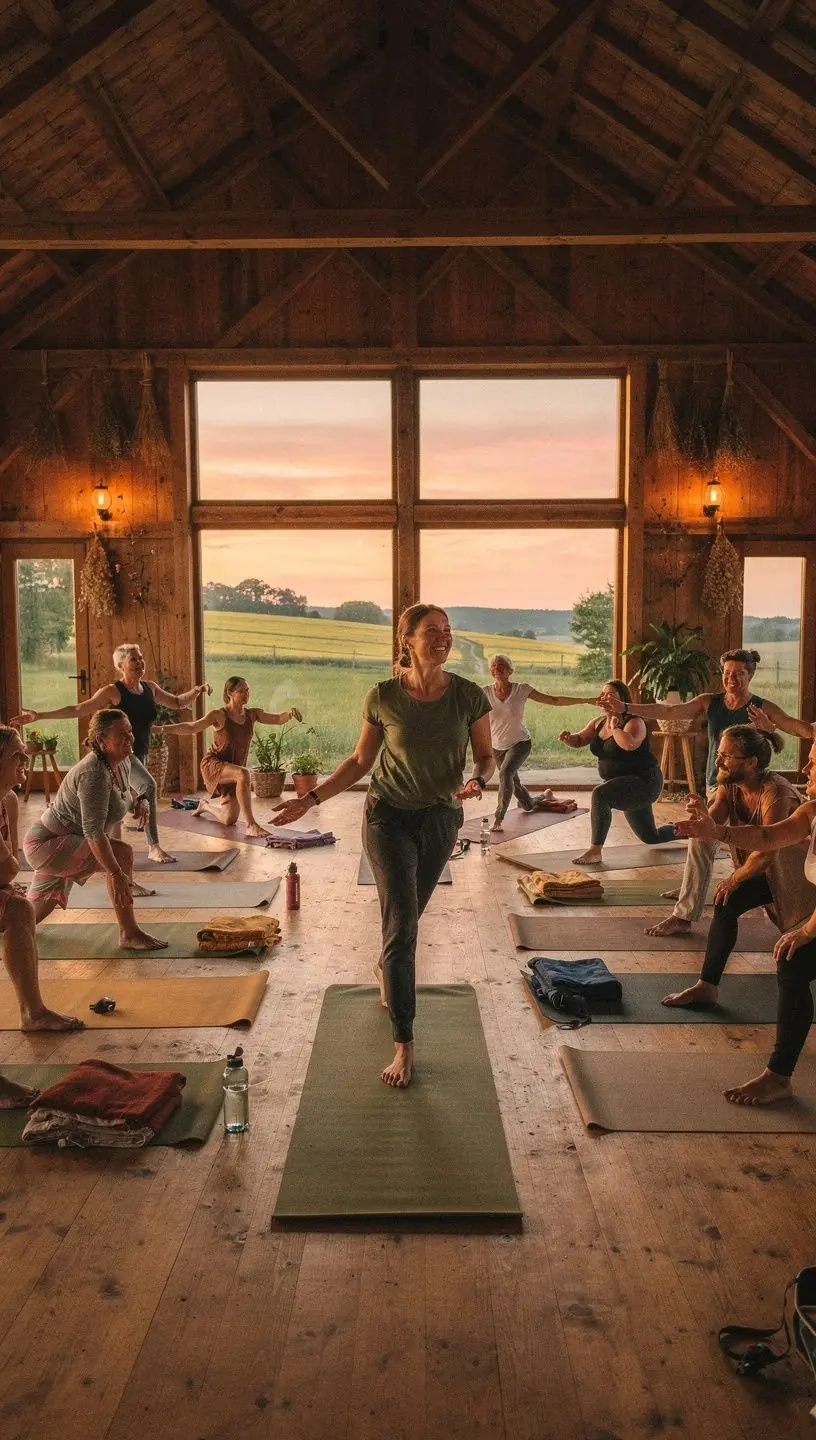 Mężczyzna w pozycji lotosu, otoczony świecami i kwiatami, podczas sesji medytacyjnej.