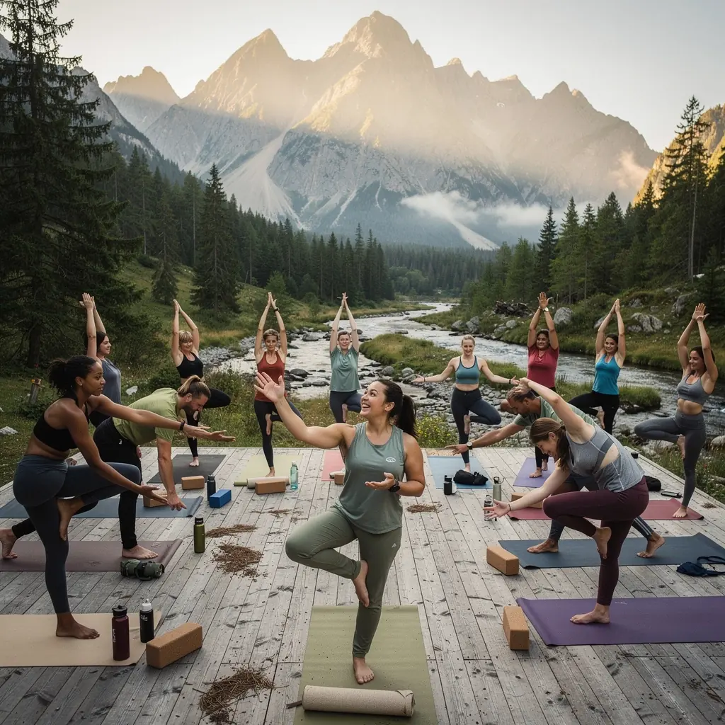 Zestaw kolorowych mat do jogi ułożonych w równe rzędy w studiu.